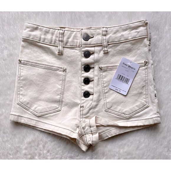 NWT Free People x We The Free Bridgette Button Fly Denim Shorts in Ecru, Size 24 - Picture 12 of 15